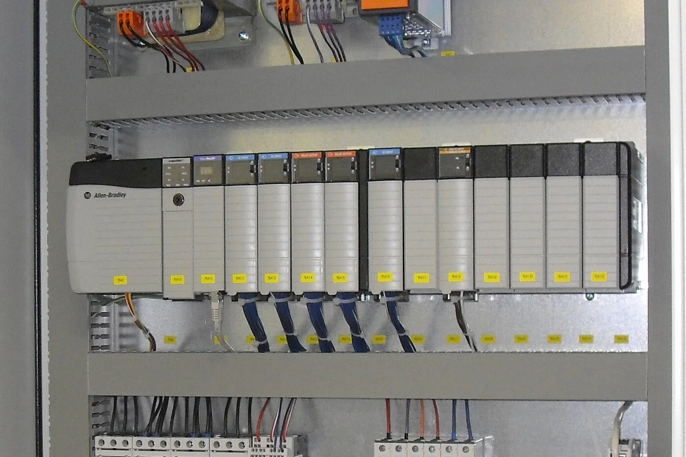 Industrial control cabinet with Allen-Bradley PLC and automation components